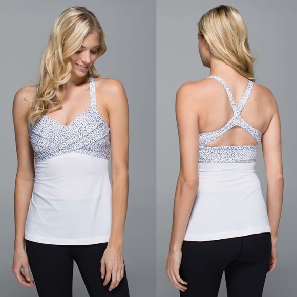 Lululemon Wrap It Up Tank Top Dottie Dash White Black/White 21951 - Picture 1 of 10